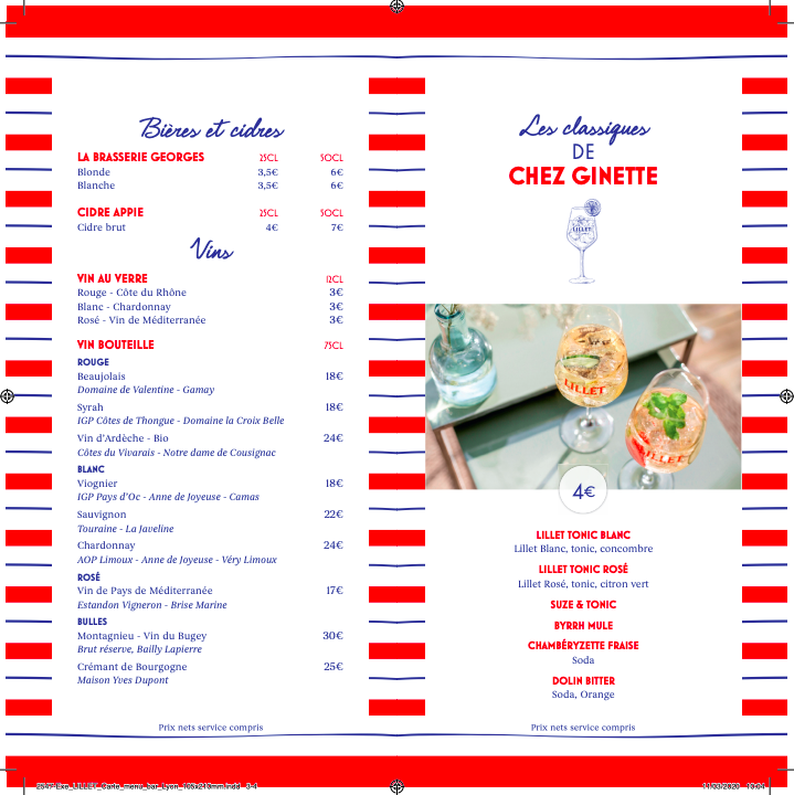 Carte bar chez Ginette